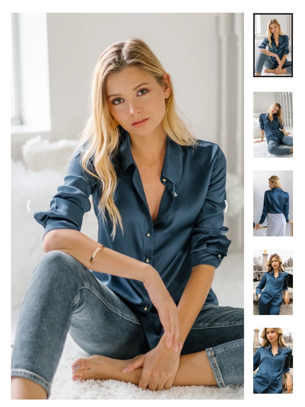 RAVELLA // Luxury Silk Collection 100% Pure Silk Button Down Blouse Teal Blue